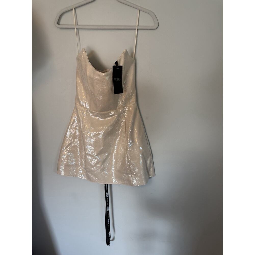 Heiress Beverly Hills Womens Strapless Sequin Corset Mini Dress Natural Sz S NWT - Picture 4 of 16